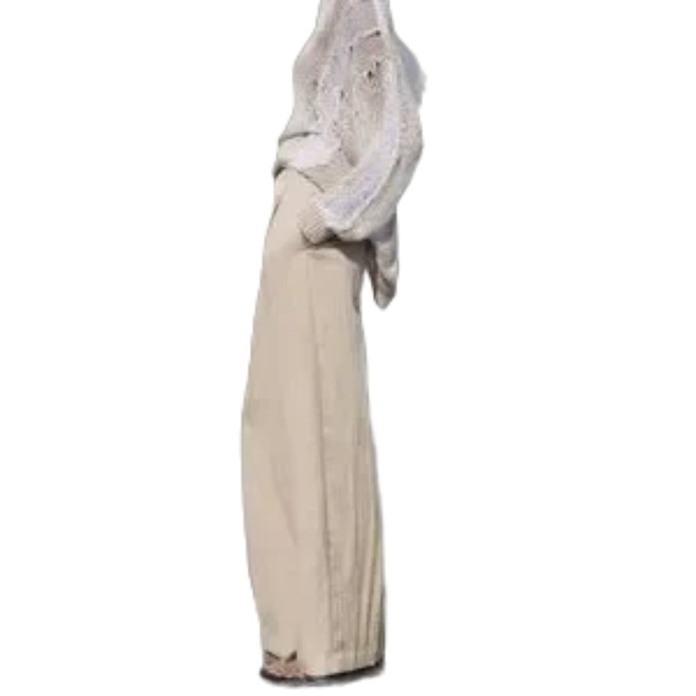 NWT ZARA Wide Leg Pleat Front Modal Trouser Pants in Ecru  SIZES 12,16